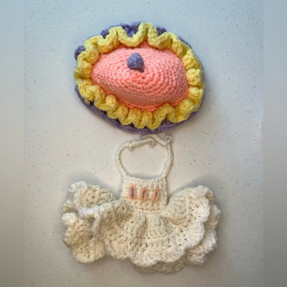 Freckled Face Vintage Crochet Yarn Doll 11 long x 9 wide
